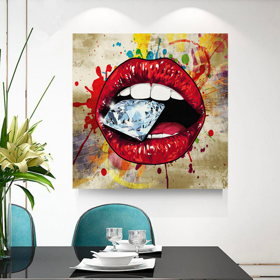 Diamond in Lips Canvas Wall Art-MinimalisticDecor.com