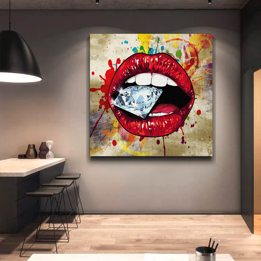 Diamond in Lips Canvas Wall Art-MinimalisticDecor.com