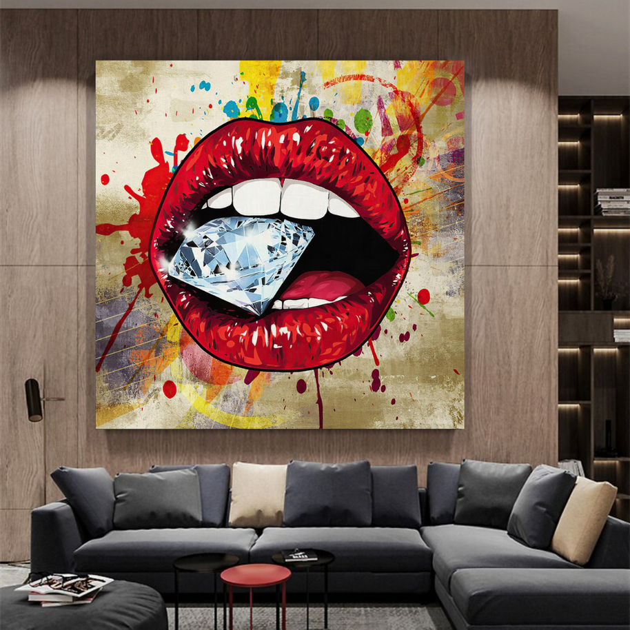 Diamond in Lips Canvas Wall Art-MinimalisticDecor.com