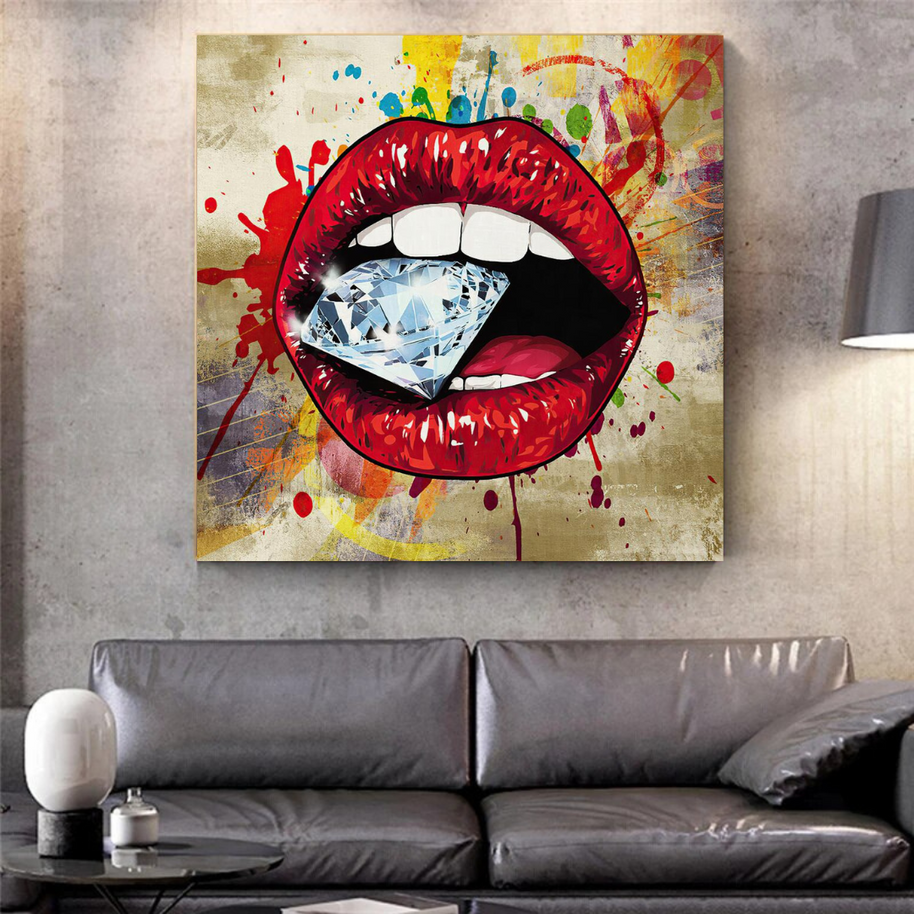 Diamond in Lips Canvas Wall Art-MinimalisticDecor.com