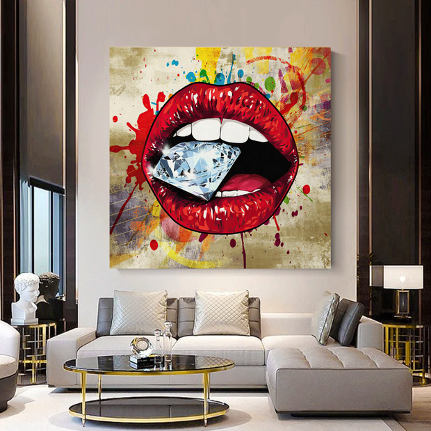Diamond in Lips Canvas Wall Art-MinimalisticDecor.com