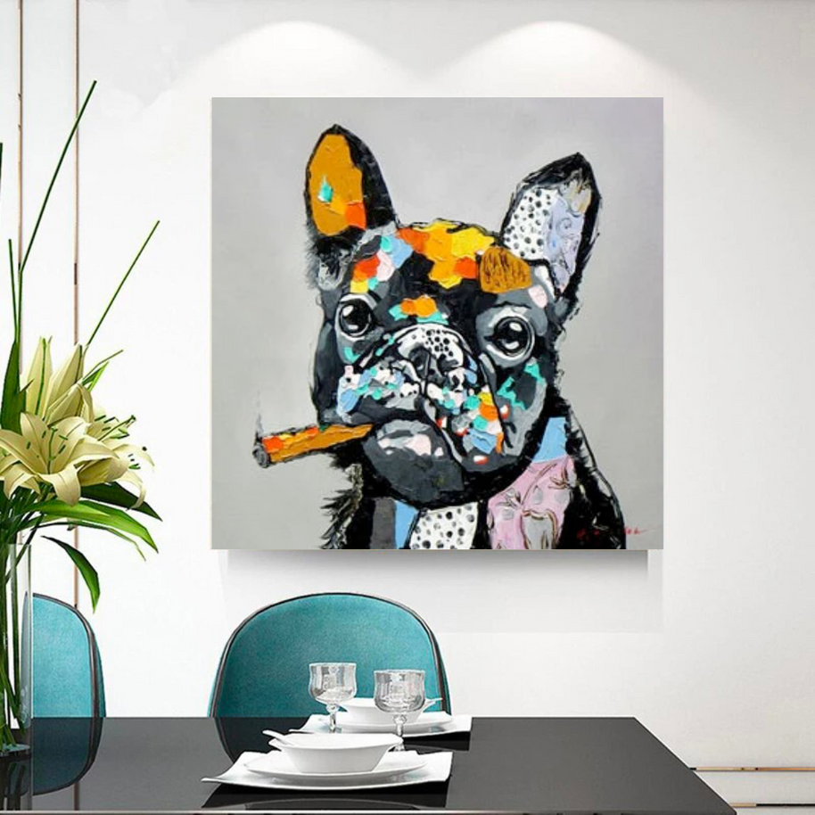 Dog Cheers Smoking Bulldog Canvas Wall Art-MinimalisticDecor.com