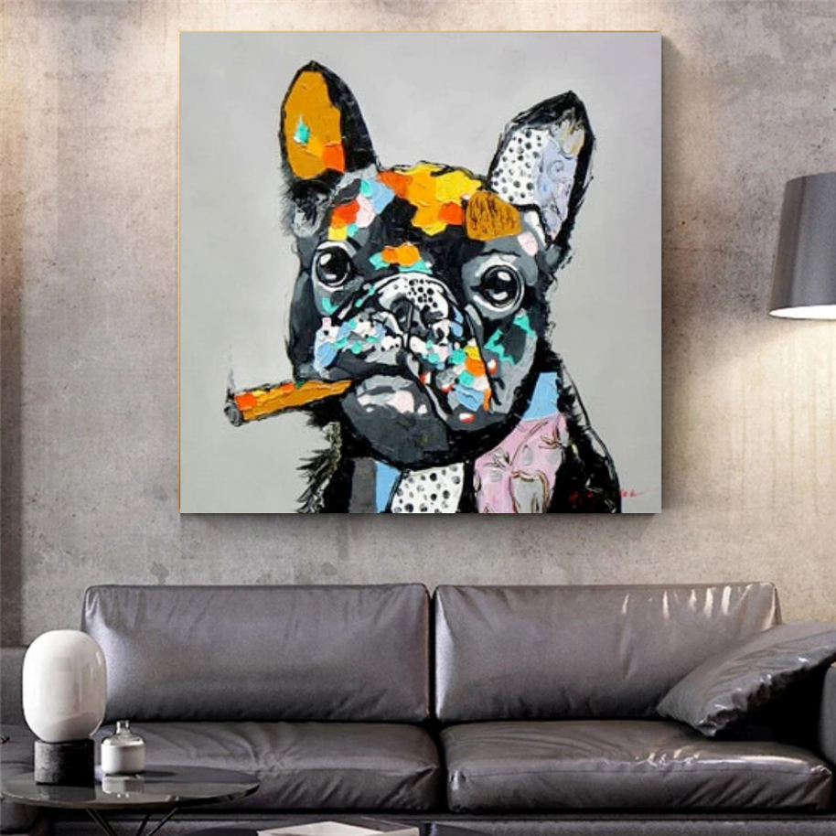 Dog Cheers Smoking Bulldog Canvas Wall Art-MinimalisticDecor.com
