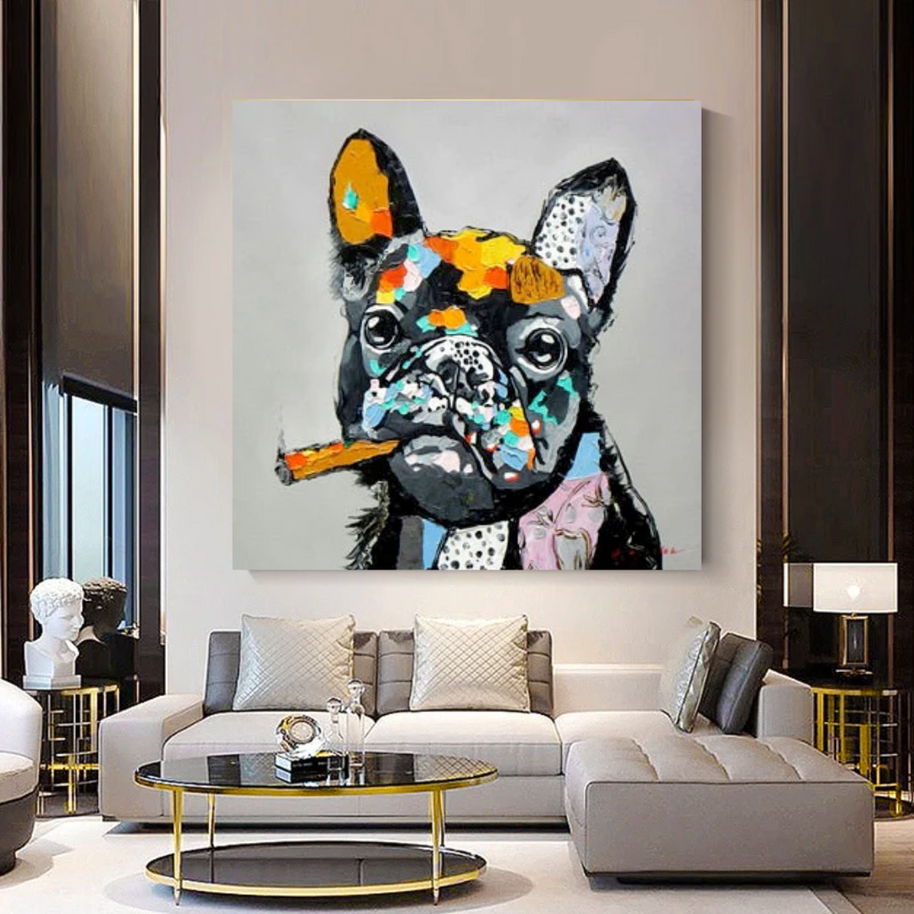 Dog Cheers Smoking Bulldog Canvas Wall Art-MinimalisticDecor.com