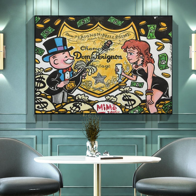 Dom Perignon: Mr Monopoly Canvas Wall Art-MinimalisticDecor.com