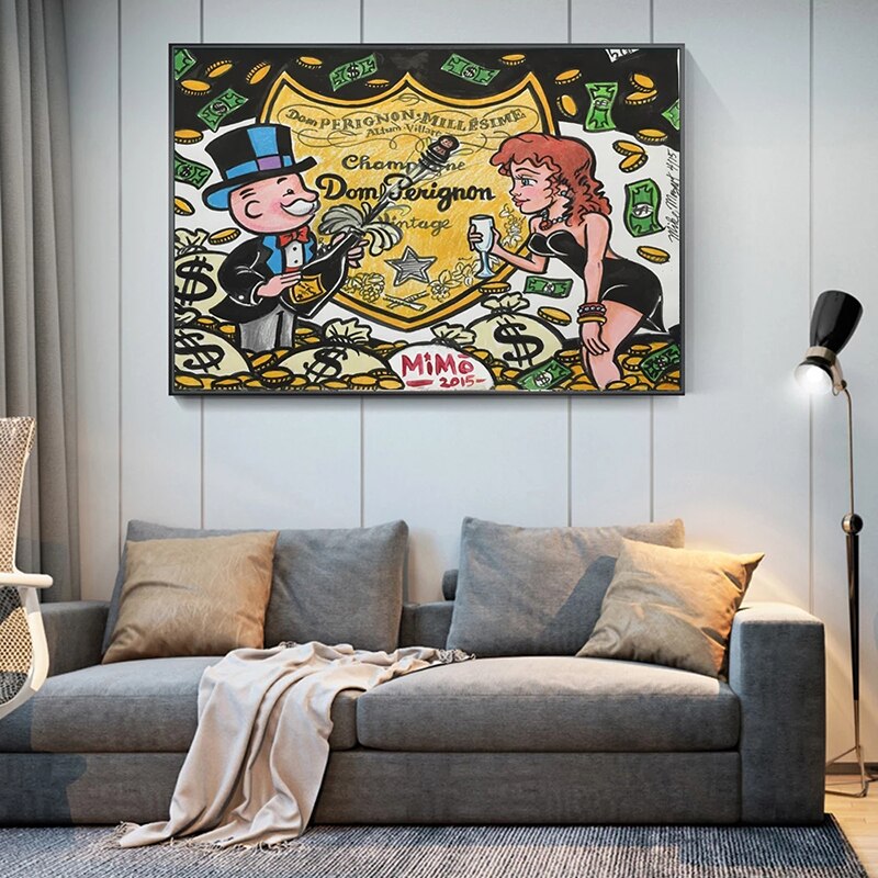 Dom Perignon: Mr Monopoly Canvas Wall Art-MinimalisticDecor.com