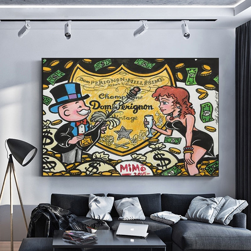 Dom Perignon: Mr Monopoly Canvas Wall Art-MinimalisticDecor.com