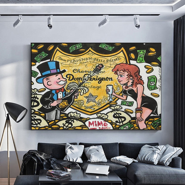 Dom Perignon: Mr Monopoly Canvas Wall Art-MinimalisticDecor.com