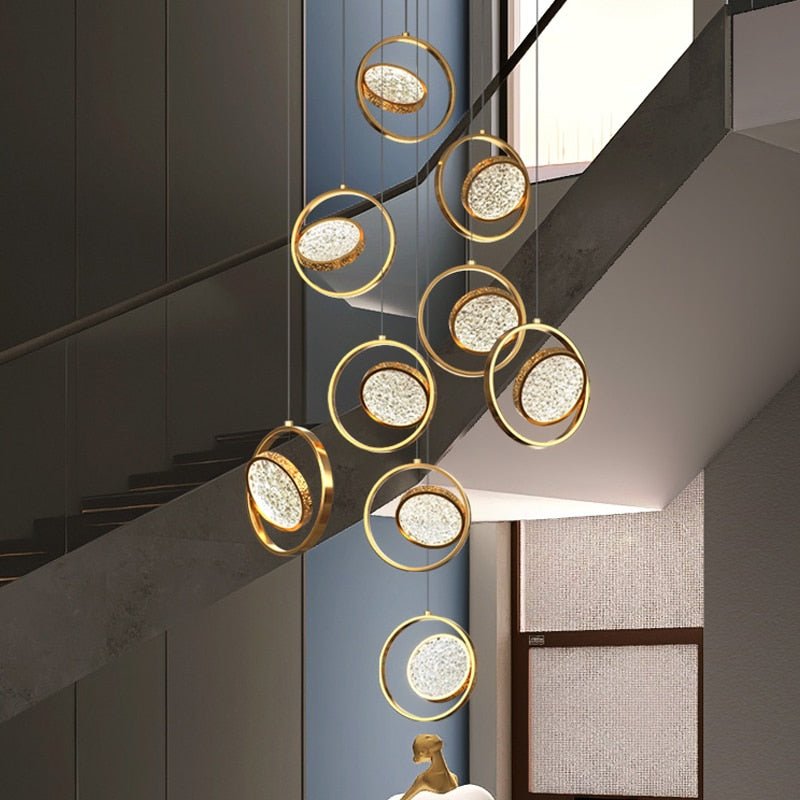 Double Rings Staircase Chandelier: Luxury Lighting Fixture-MinimalisticDecor.com