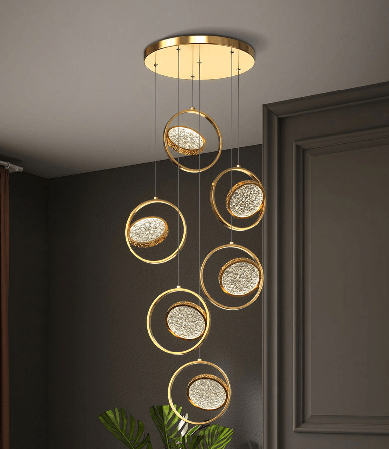 Double Rings Staircase Chandelier: Luxury Lighting Fixture-MinimalisticDecor.com