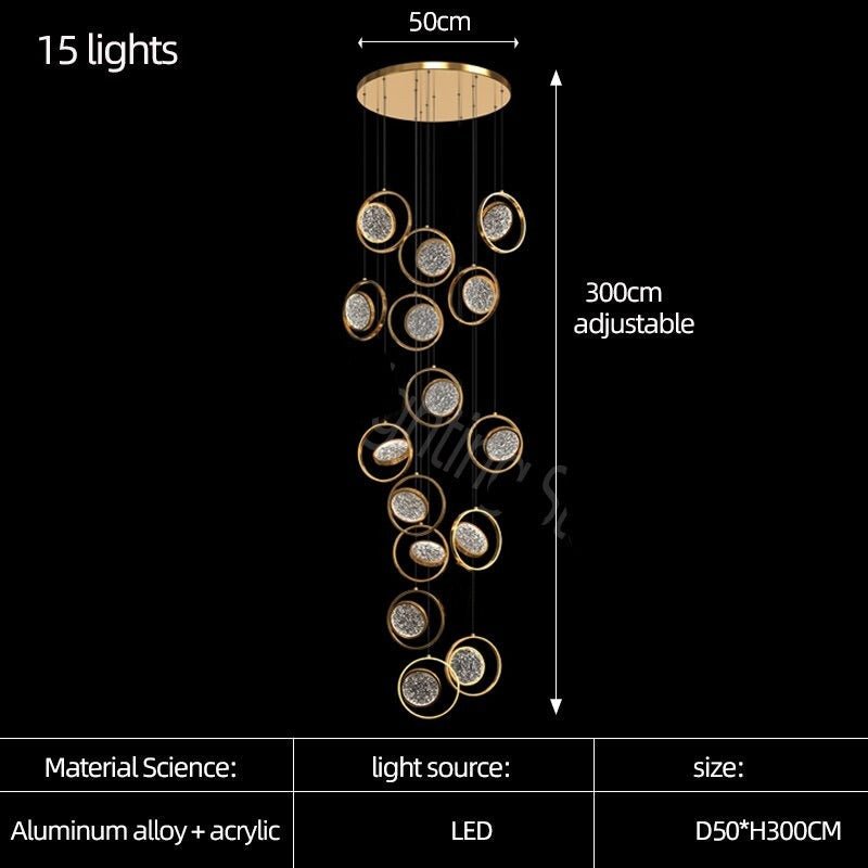 Double Rings Staircase Chandelier: Luxury Lighting Fixture-MinimalisticDecor.com