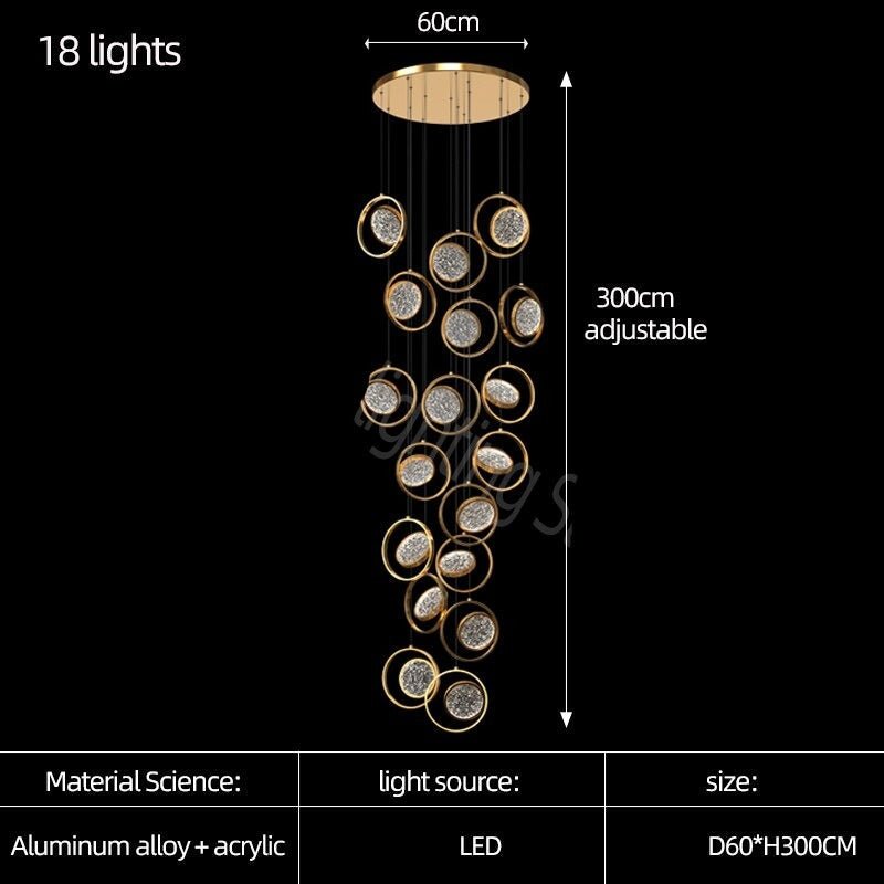 Double Rings Staircase Chandelier: Luxury Lighting Fixture-MinimalisticDecor.com