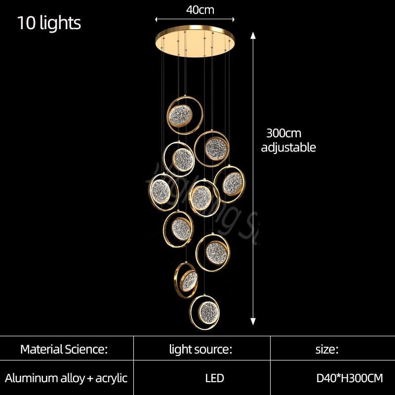 Double Rings Staircase Chandelier: Luxury Lighting Fixture-MinimalisticDecor.com