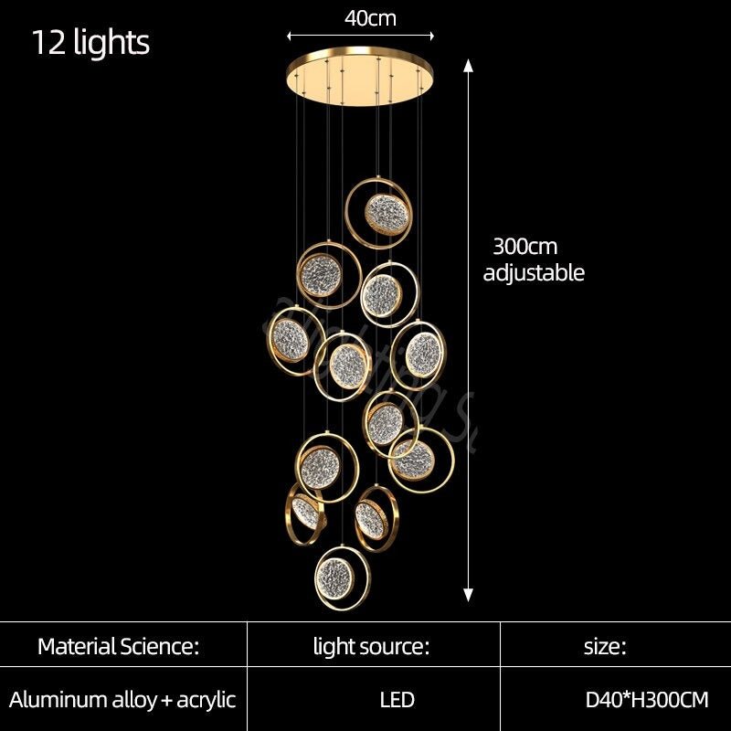 Double Rings Staircase Chandelier: Luxury Lighting Fixture-MinimalisticDecor.com