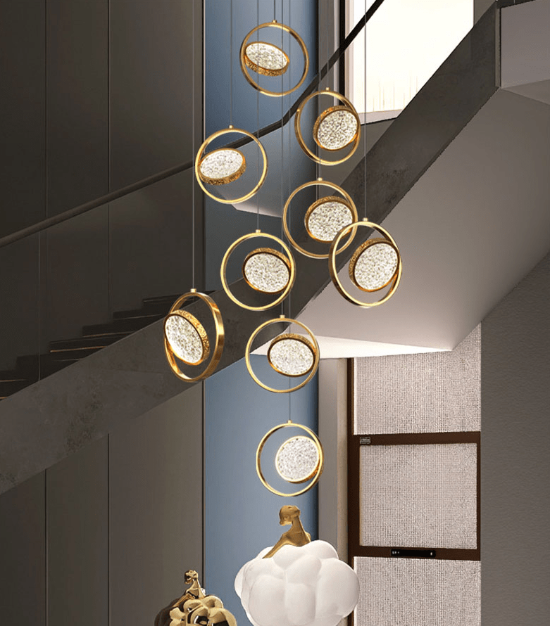 Double Rings Staircase Chandelier: Luxury Lighting Fixture-MinimalisticDecor.com