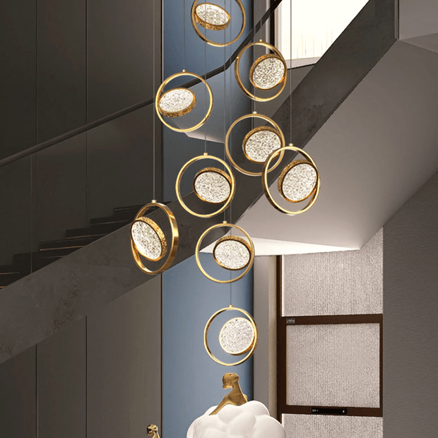 Double Rings Staircase Chandelier: Luxury Lighting Fixture-MinimalisticDecor.com