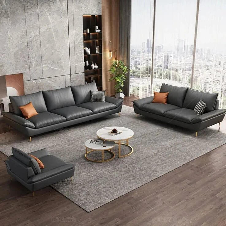 Faux Leather Designer Plaza Sofa Set-MinimalisticDecor.com