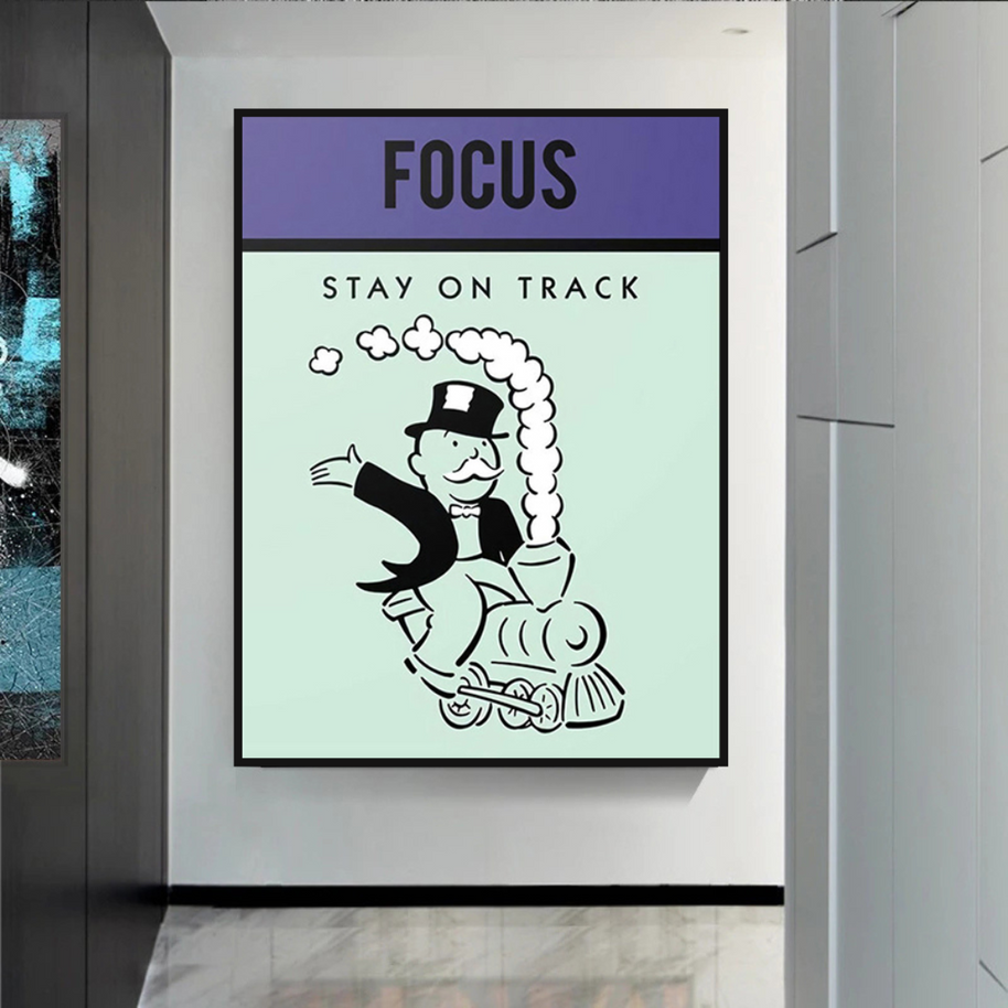 Focus Stay on Track: Monopoly Canvas Wall Art-MinimalisticDecor.com