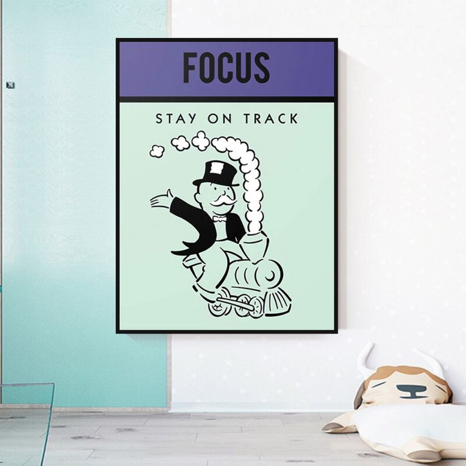 Focus Stay on Track: Monopoly Canvas Wall Art-MinimalisticDecor.com