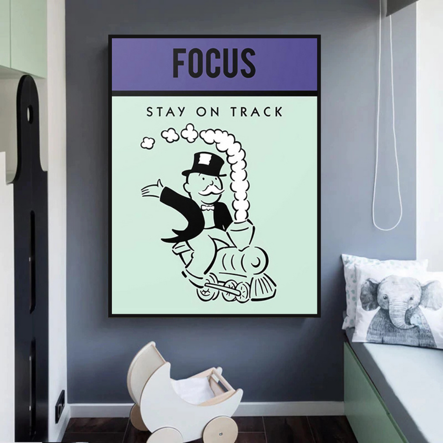 Focus Stay on Track: Monopoly Canvas Wall Art-MinimalisticDecor.com