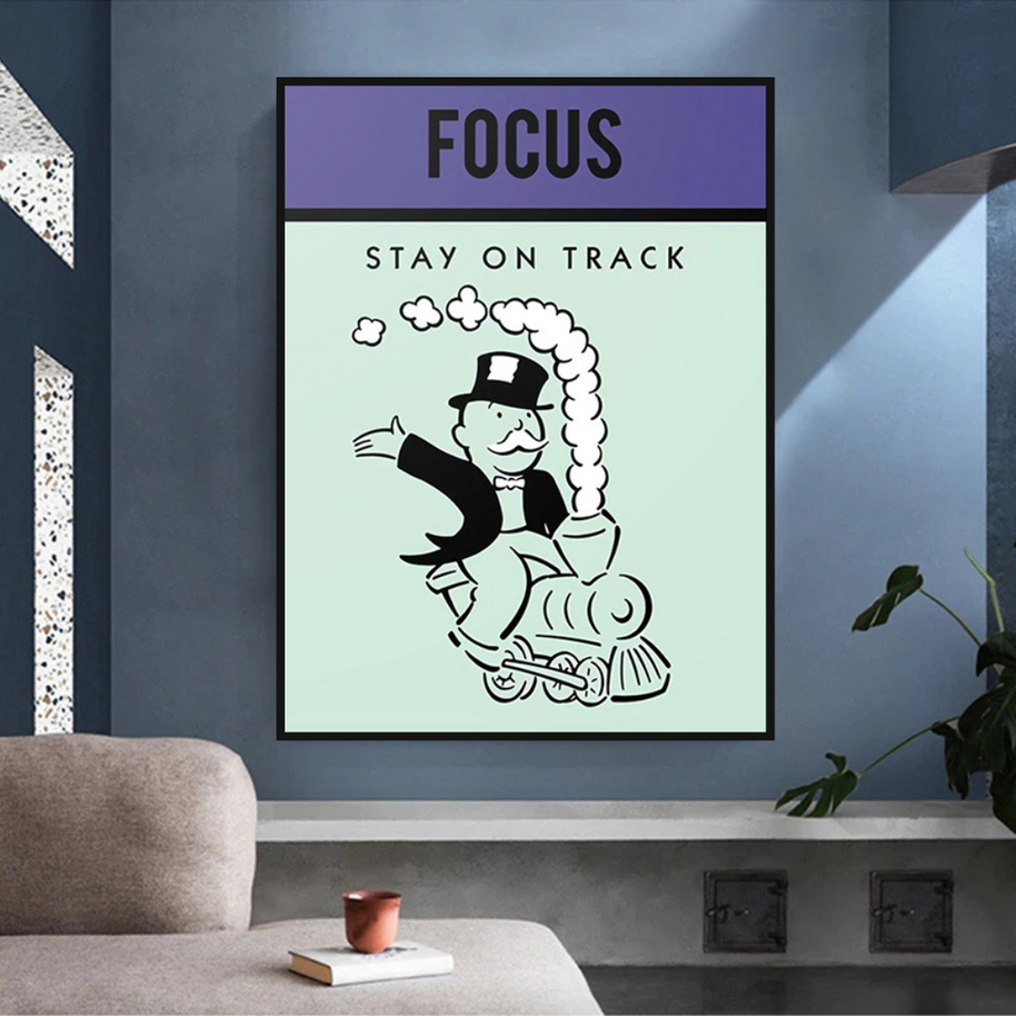 Focus Stay on Track: Monopoly Canvas Wall Art-MinimalisticDecor.com