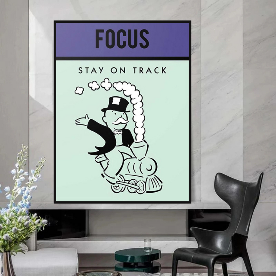 Focus Stay on Track: Monopoly Canvas Wall Art-MinimalisticDecor.com