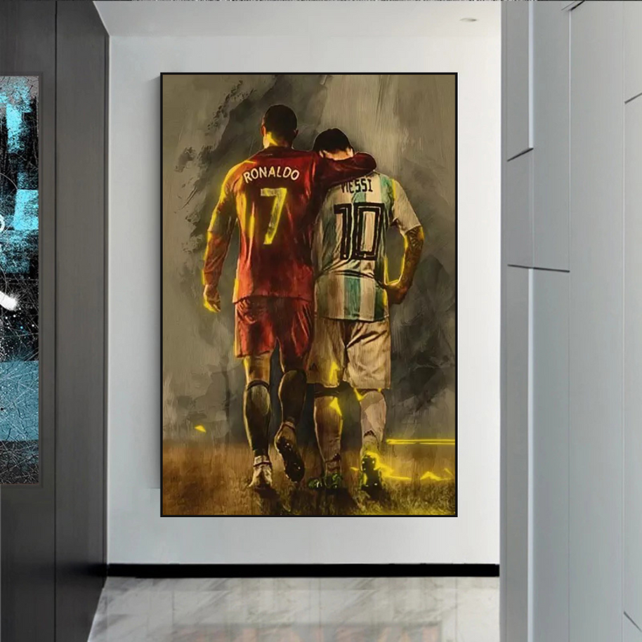 Football Stars Ronaldo and Messi Canvas Wall Art-MinimalisticDecor.com
