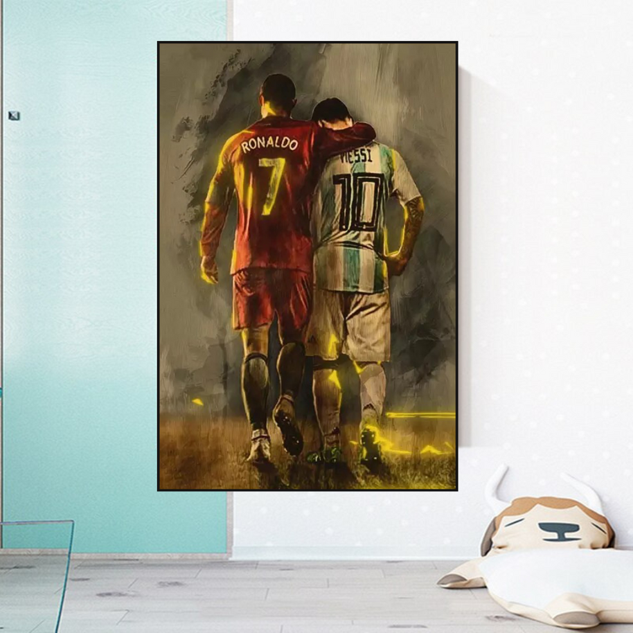 Football Stars Ronaldo and Messi Canvas Wall Art-MinimalisticDecor.com