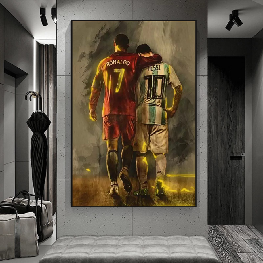Football Stars Ronaldo and Messi Canvas Wall Art-MinimalisticDecor.com
