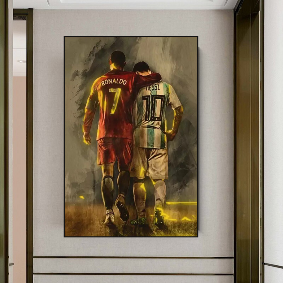 Football Stars Ronaldo and Messi Canvas Wall Art-MinimalisticDecor.com