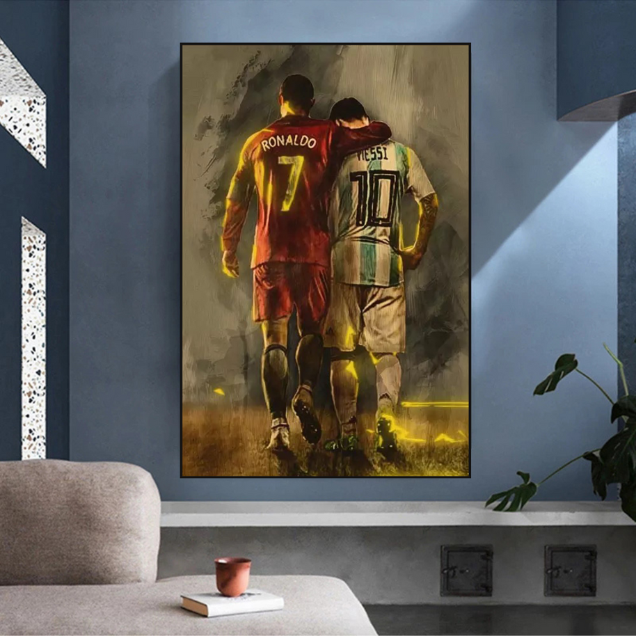 Football Stars Ronaldo and Messi Canvas Wall Art-MinimalisticDecor.com