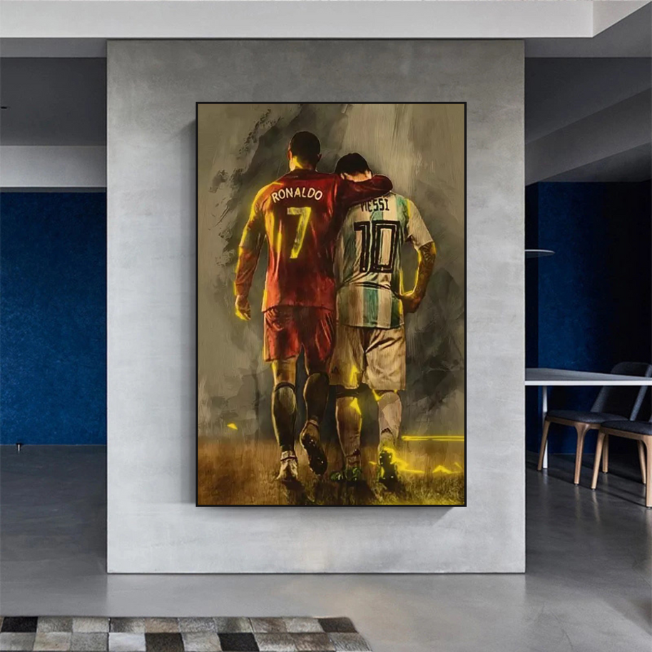 Football Stars Ronaldo and Messi Canvas Wall Art-MinimalisticDecor.com
