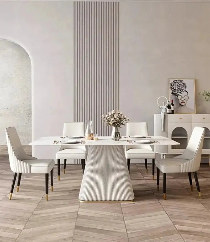 French Cream Gloss Dining Table Set – Sophisticated Elegance-MinimalisticDecor.com