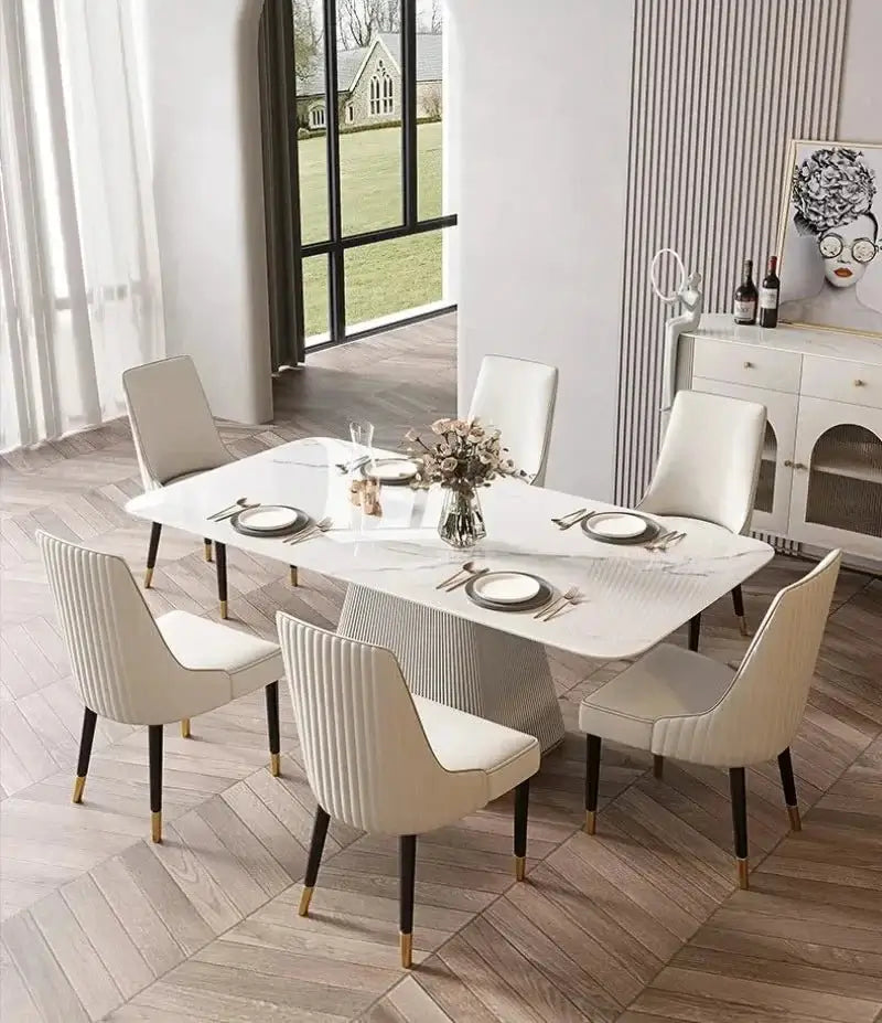 French Cream Gloss Dining Table Set – Sophisticated Elegance-MinimalisticDecor.com