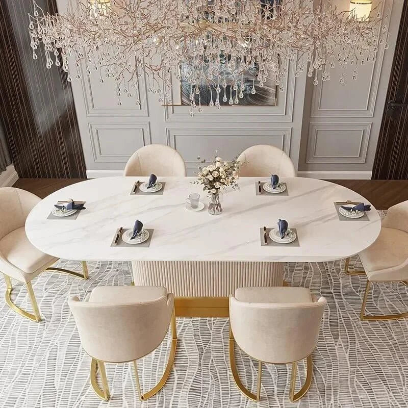 French Cream Wind Rock Slab Dining Table Set – Elegant & Durable Luxury-MinimalisticDecor.com