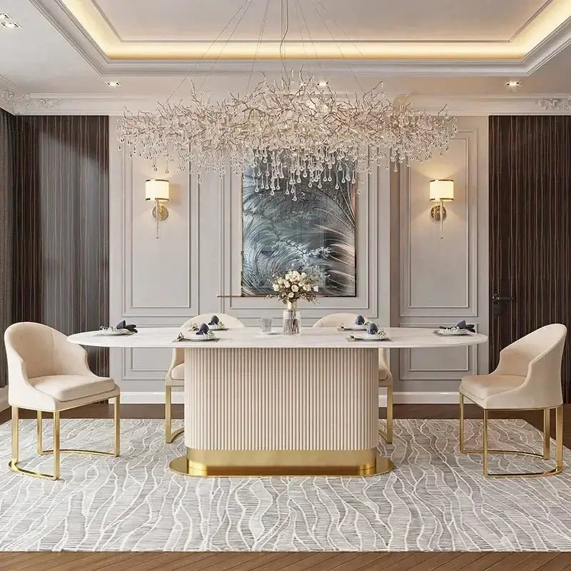 French Cream Wind Rock Slab Dining Table Set – Elegant & Durable Luxury-MinimalisticDecor.com