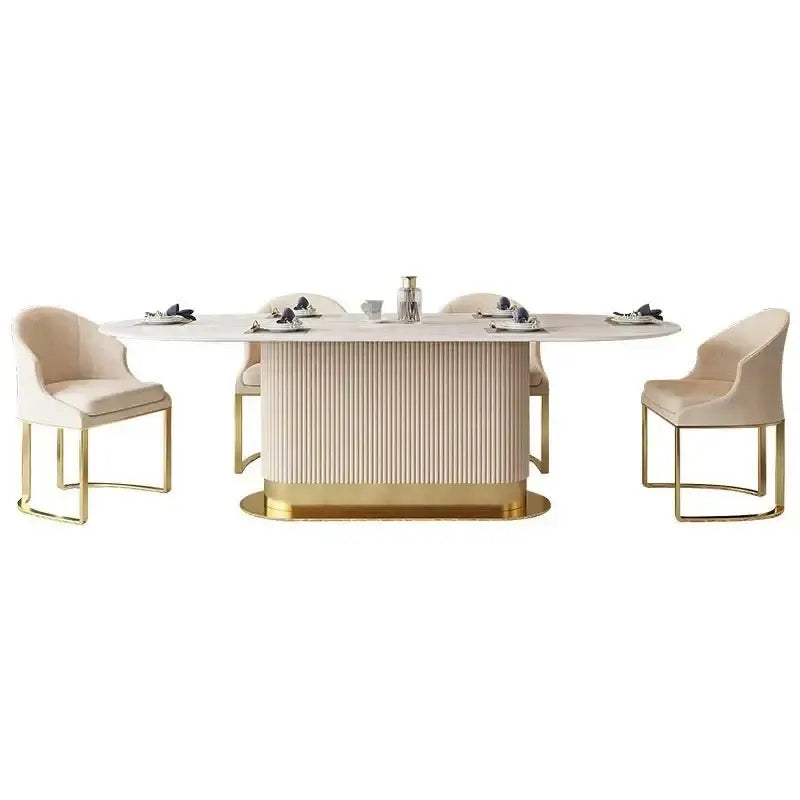 French Cream Wind Rock Slab Dining Table Set – Elegant & Durable Luxury-MinimalisticDecor.com