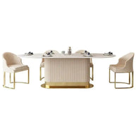 French Cream Wind Rock Slab Dining Table Set – Elegant & Durable Luxury-MinimalisticDecor.com
