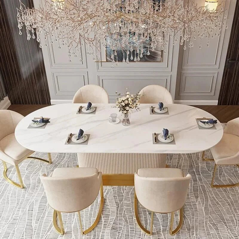 French Cream Wind Rock Slab Dining Table Set – Elegant & Durable Luxury-MinimalisticDecor.com