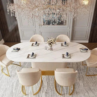 French Cream Wind Rock Slab Dining Table Set – Elegant & Durable Luxury-MinimalisticDecor.com