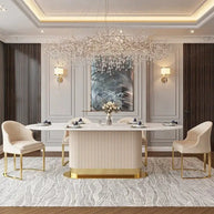 French Cream Wind Rock Slab Dining Table Set – Elegant & Durable Luxury-MinimalisticDecor.com