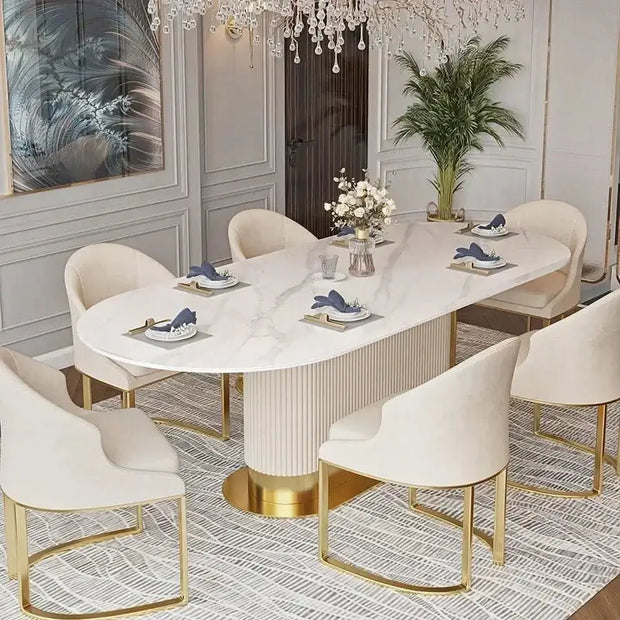 French Cream Wind Rock Slab Dining Table Set – Elegant & Durable Luxury-MinimalisticDecor.com
