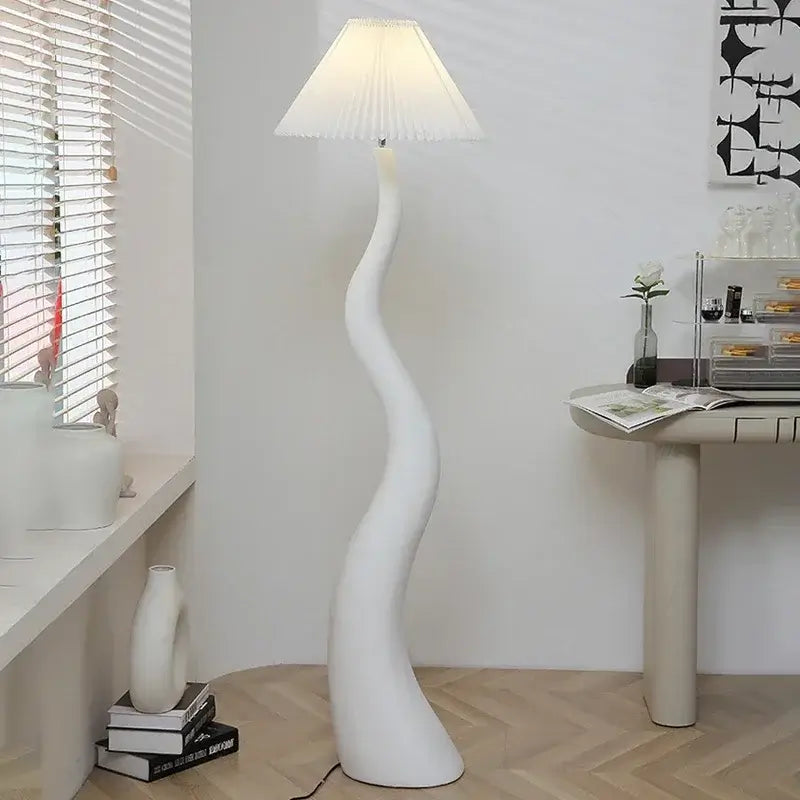 French Swirl Wave Floor Lamp – Artistic Resin &amp; Iron Design, E27 Base-MinimalisticDecor.com