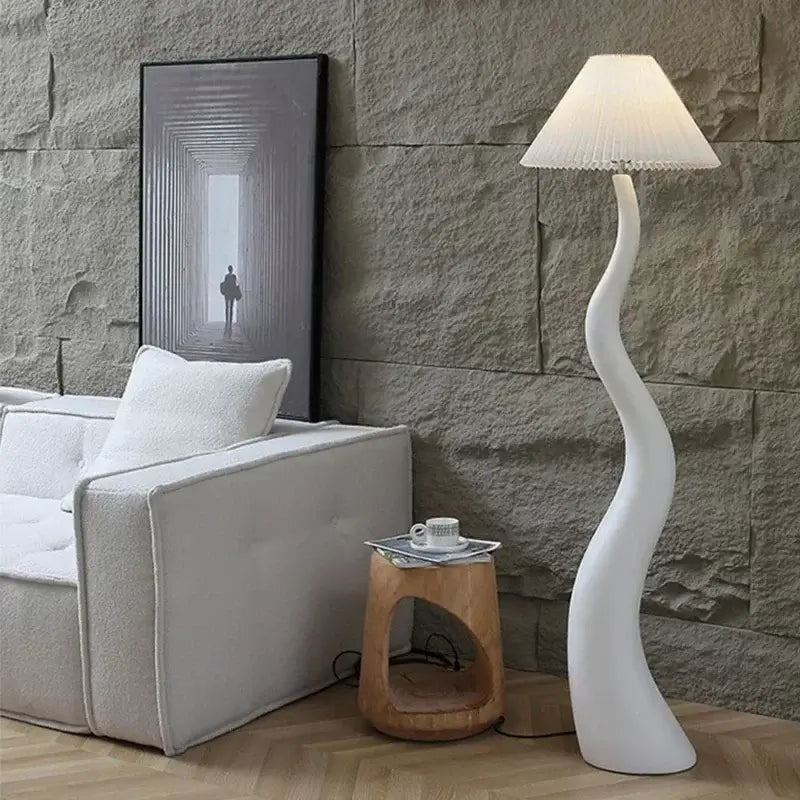 French Swirl Wave Floor Lamp – Artistic Resin &amp; Iron Design, E27 Base-MinimalisticDecor.com