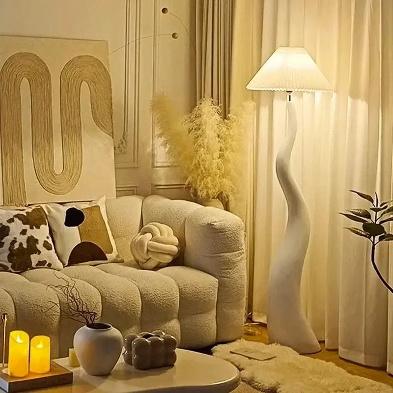 French Swirl Wave Floor Lamp – Artistic Resin &amp; Iron Design, E27 Base-MinimalisticDecor.com