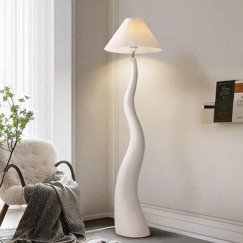 French Swirl Wave Floor Lamp – Artistic Resin &amp; Iron Design, E27 Base-MinimalisticDecor.com