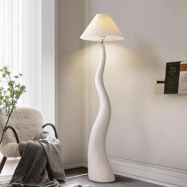French Swirl Wave Floor Lamp – Artistic Resin &amp; Iron Design, E27 Base-MinimalisticDecor.com