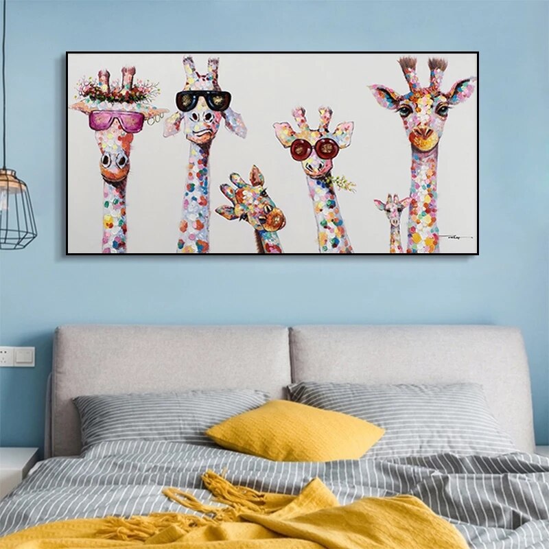 Funny Art Giraffe Family Canvas Wall Art-MinimalisticDecor.com