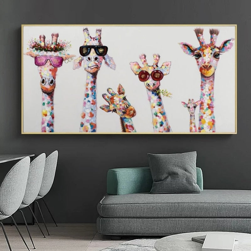 Funny Art Giraffe Family Canvas Wall Art-MinimalisticDecor.com