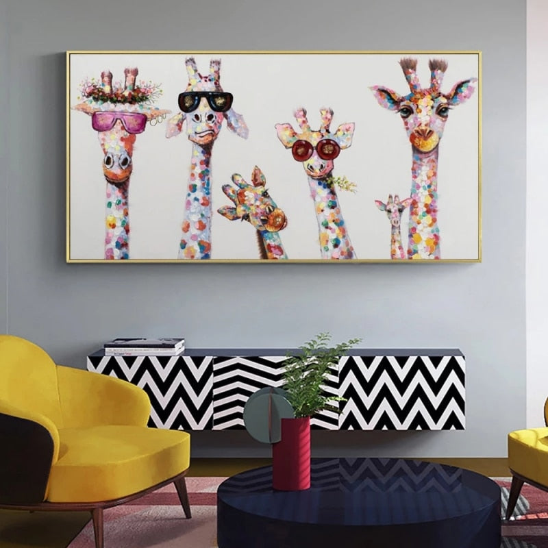 Funny Art Giraffe Family Canvas Wall Art-MinimalisticDecor.com